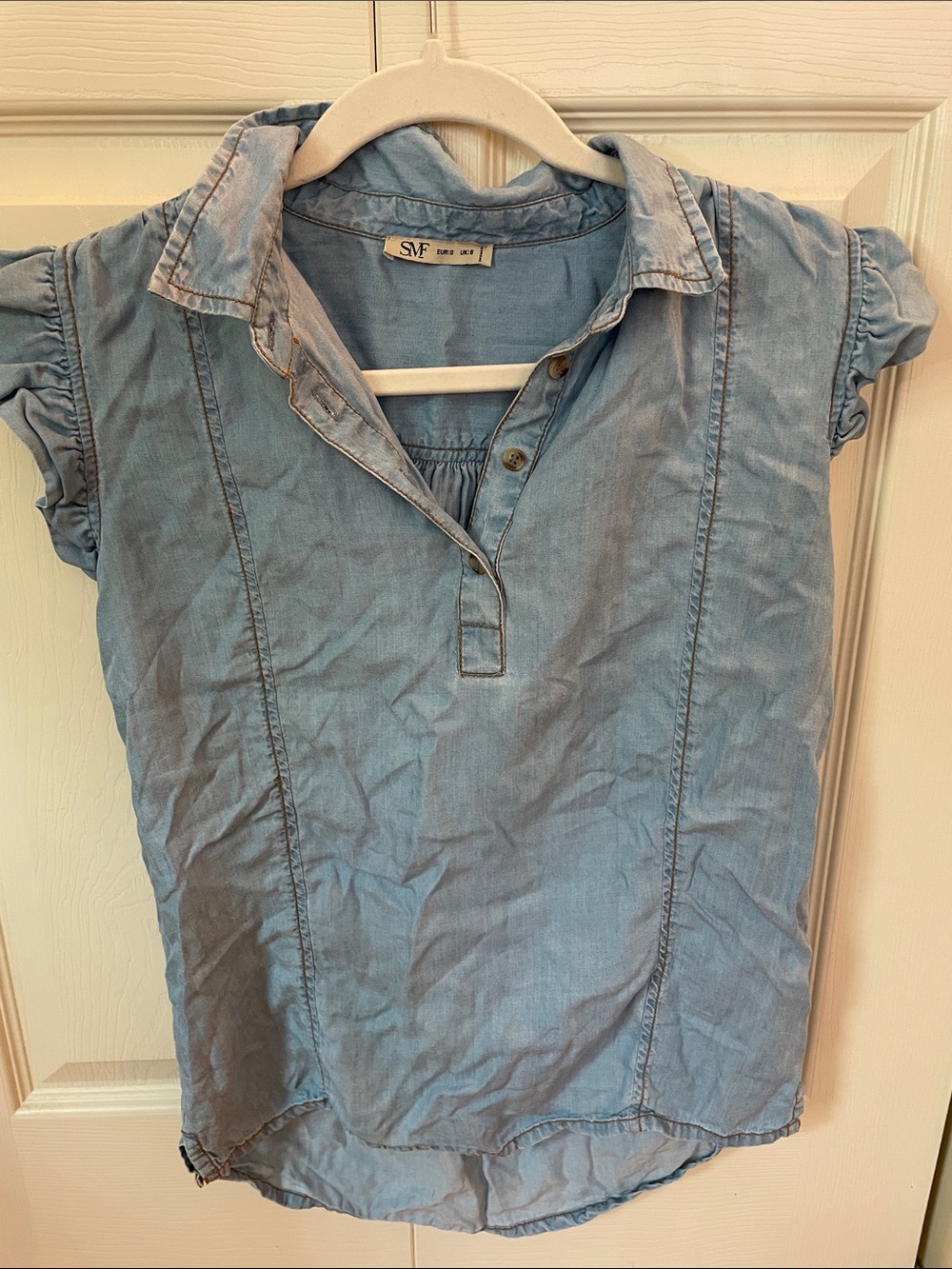 Light Blue Denim Polo Shirt - Women's Top
